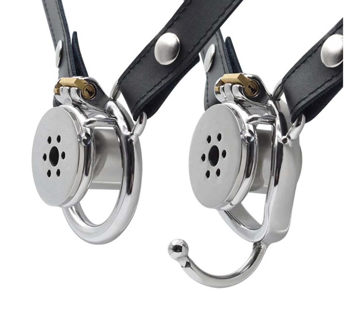 Inverted Chastity Cage with Strap and Metal Catheter Harness PU ...