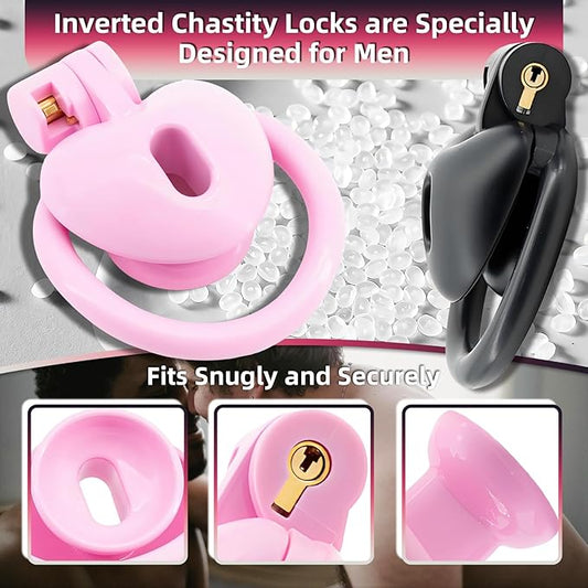 Heart-Shaped Chastity Cage Lock Set with Urine Holder and 4 Curved Rings,Negative Sissy Cock Cages in 2 Sizes Short/Long SM Bondage Fetish Sex Toys for Mens (Black,Short)