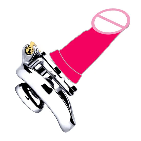 Flat Inverted Chastity Cage with Large Dildo