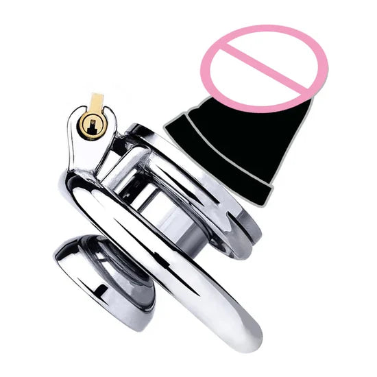 Flat Inverted Chastity Cage with Small Dildo