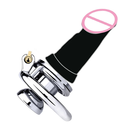 Flat Inverted Chastity Cage with Large Dildo