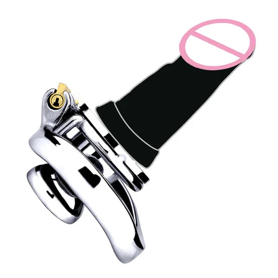 Flat Inverted Chastity Cage with Large Dildo