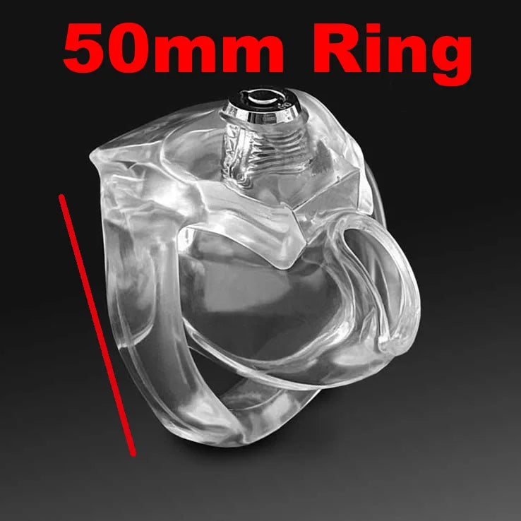 Nub Size Transparent HT-V5 Male Chastity Cage - Lightweight Resin, Latest Button Lock with Exclusive Keys