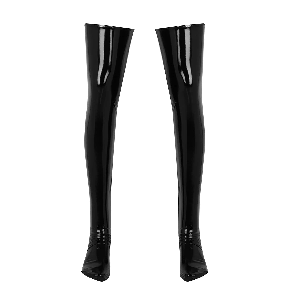 Sissy Mens Anti-skid Soft Elasticity Wetlook PU Leather Thigh-High Stockings