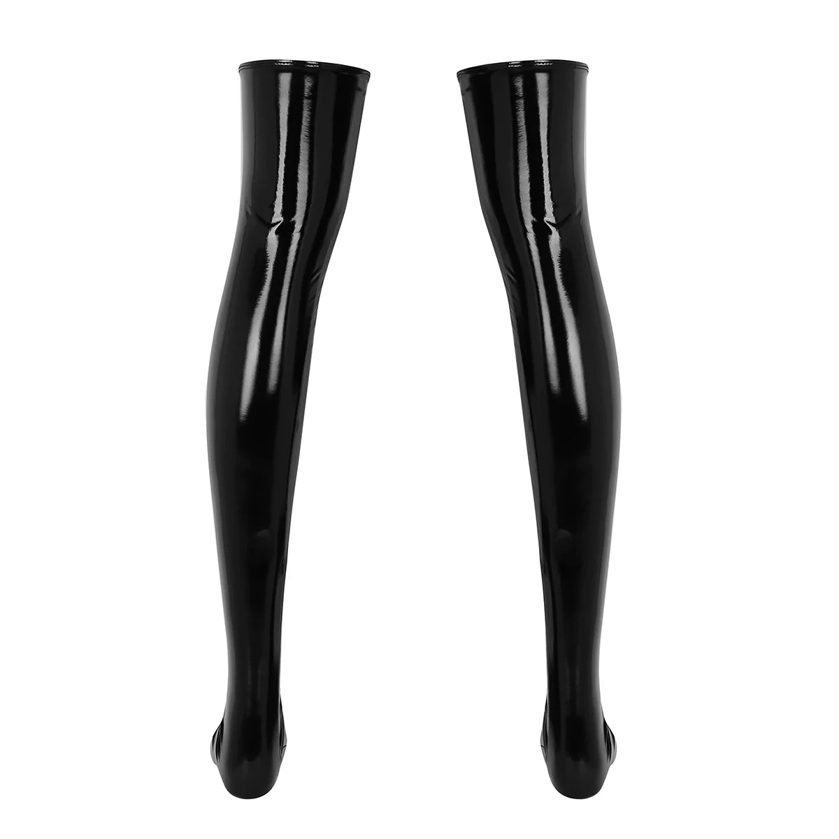 Sissy Mens Anti-skid Soft Elasticity Wetlook PU Leather Thigh-High Stockings