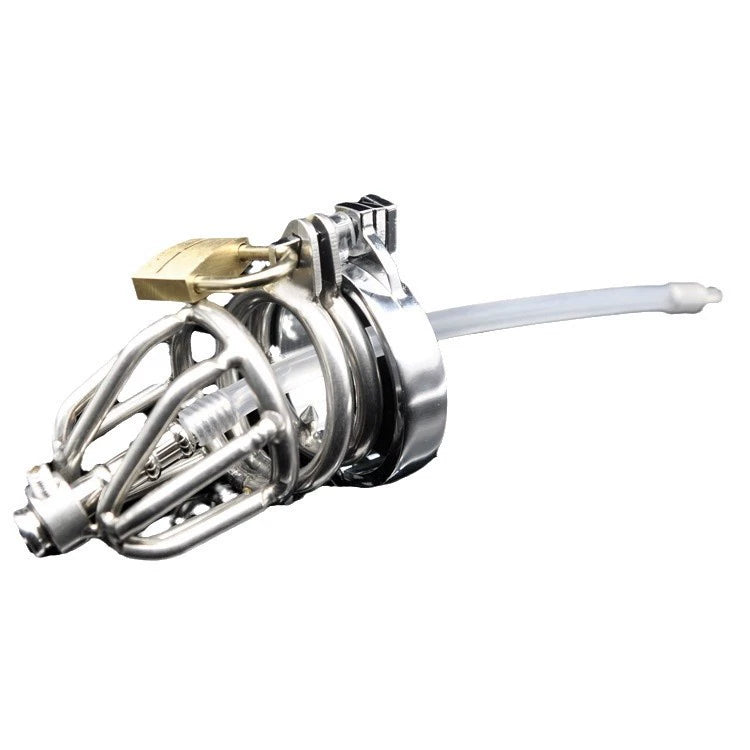 Prisoner genuine stainless steel chastity device for men with metal belt silicone catheter chastity lock belt anti-slip ring