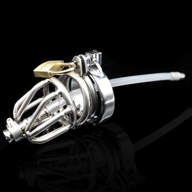 Prisoner genuine stainless steel chastity device for men with metal belt silicone catheter chastity lock belt anti-slip ring