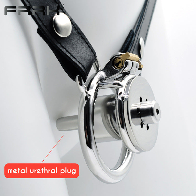 Inverted Chastity Cage with Strap and Metal Catheter