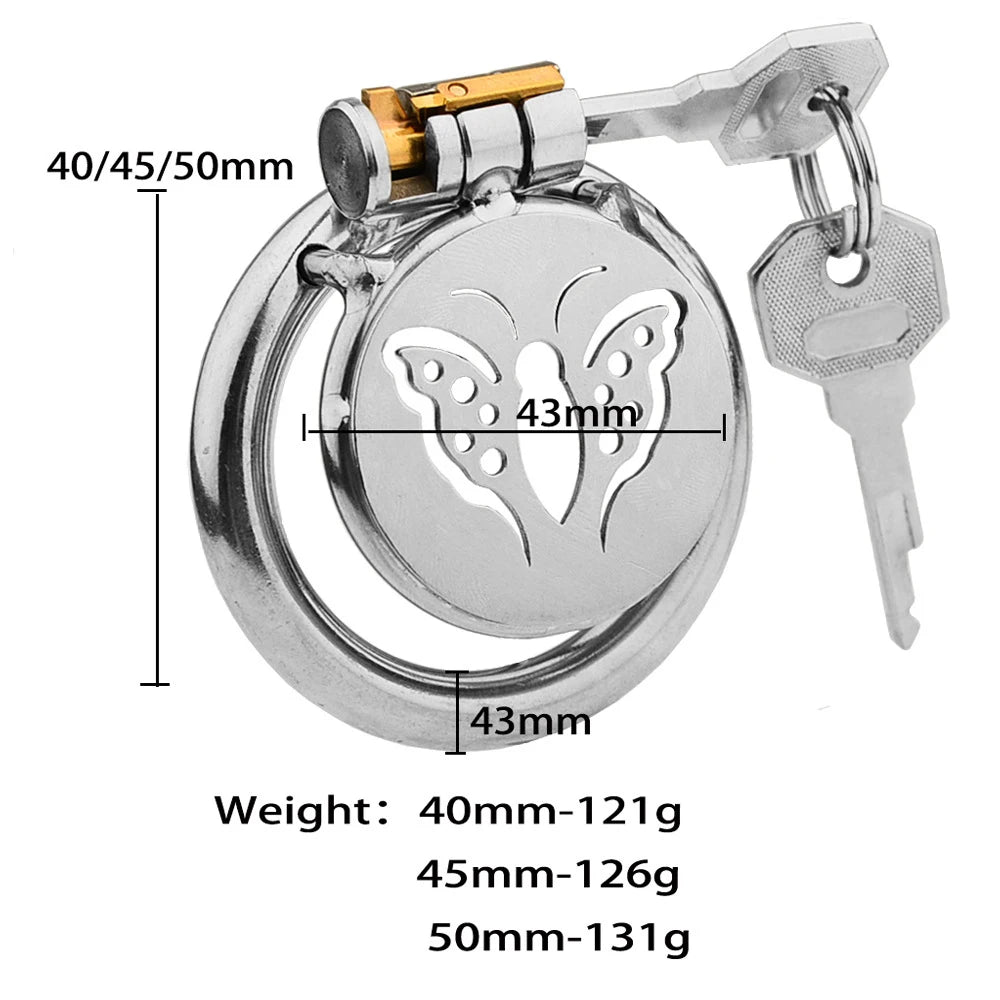 Small Flat Butterfly Chastity Cage Stainless Steel Penis Cage with Silicone Tube