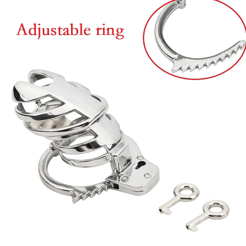 Metal Male Small Chastity Cage with Adjustable Spiked Ring Lock