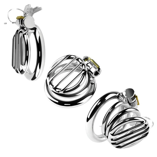 Stainless Steel Flat Chastity Cage Set Small Cock Cage For Men - 3 Sizes