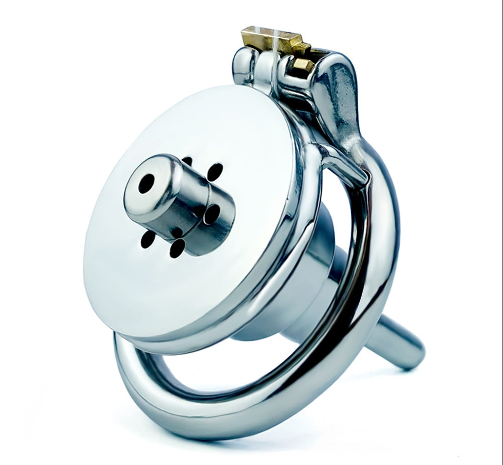 Flat Chastity Cage featuring a Built-in Catheter