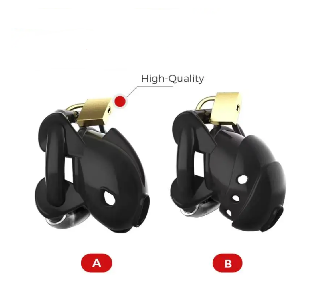 Male Chastity Cage Device Full Cover Cock Lock with Penis Ring - Black/White