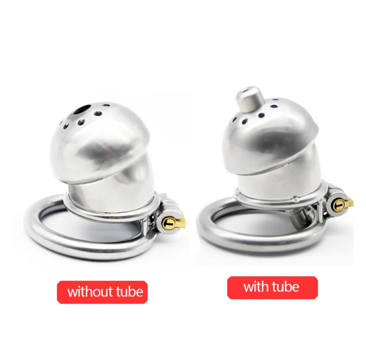 304 Stainless Steel Small Matte Metal Chastity Cage with Silicone Tube