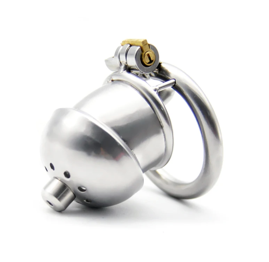 304 Stainless Steel Small Matte Metal Chastity Cage with Silicone Tube