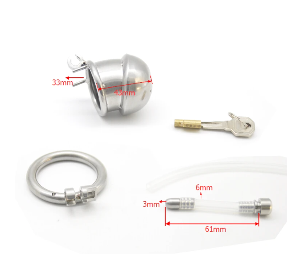 304 Stainless Steel Small Matte Metal Chastity Cage with Silicone Tube