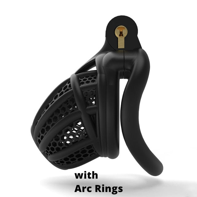 2023 Jurassic 3D Printed Breathable Male Cock Cage with 2 Penis Ring Options -Inverted Chastity