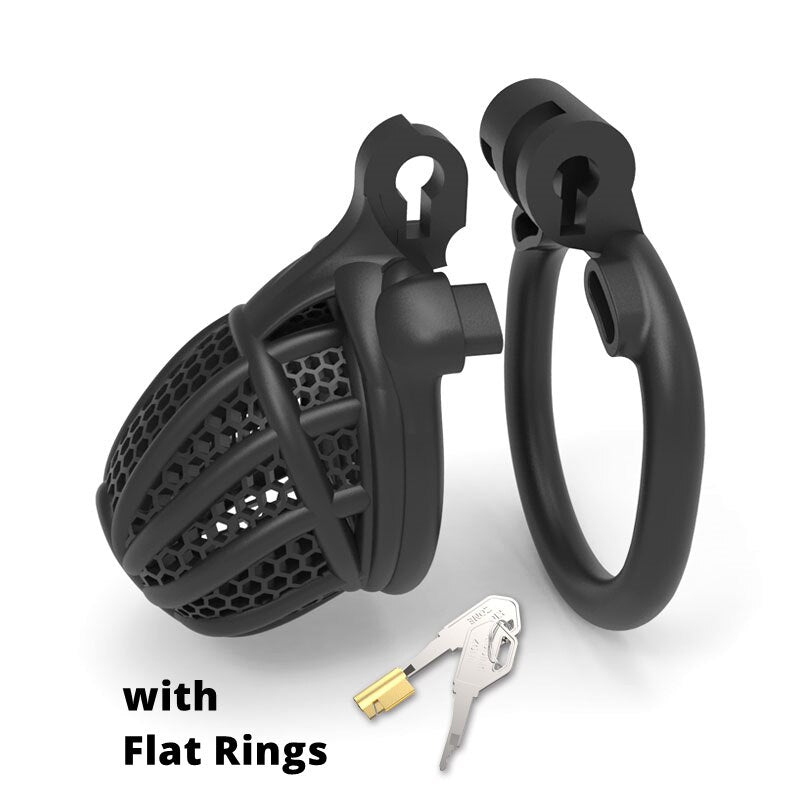 2023 Jurassic 3D Printed Breathable Male Cock Cage with 2 Penis Ring Options -Inverted Chastity