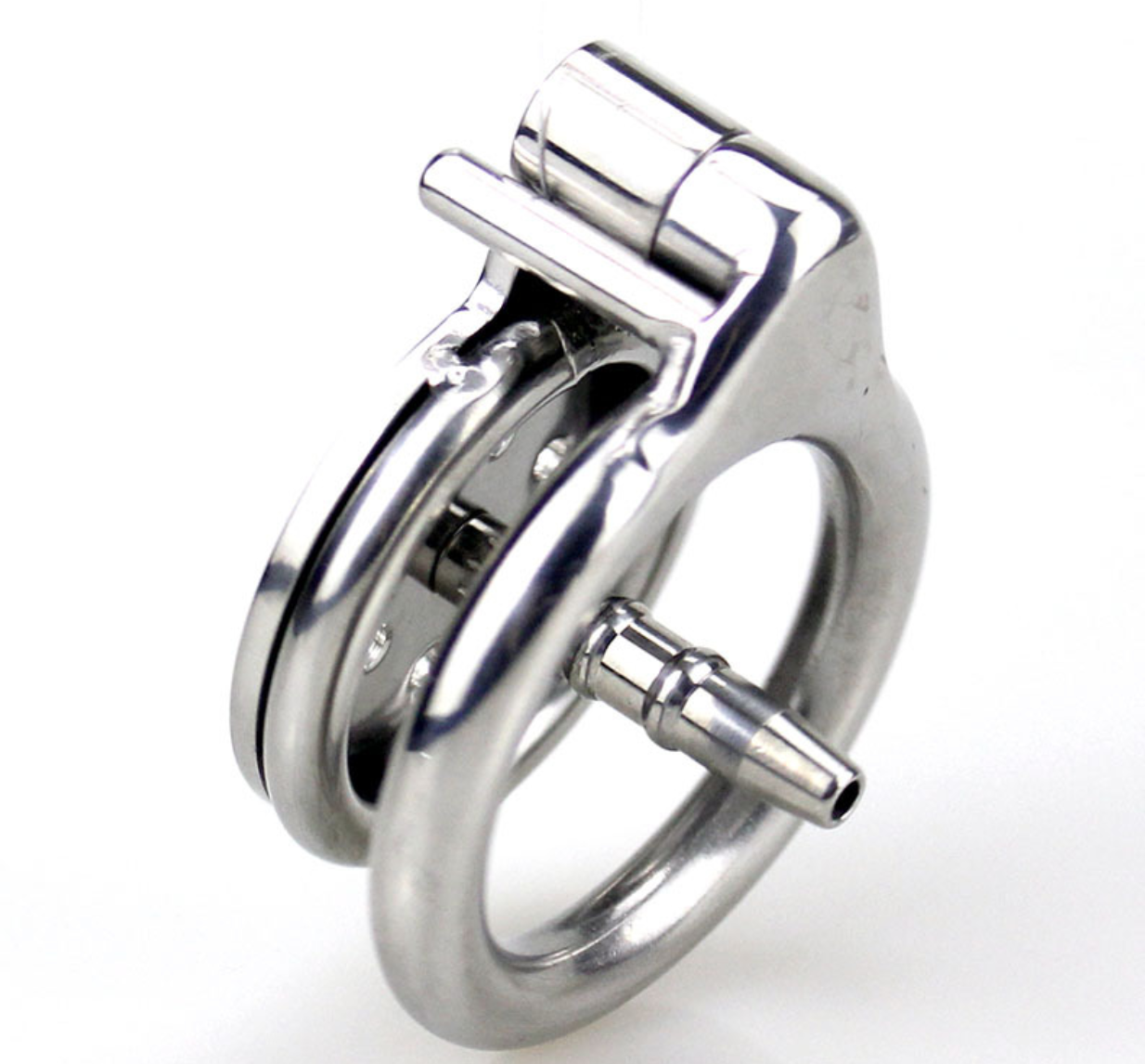 Tablet Metal Chastity Cage featuring a Built-in Tube