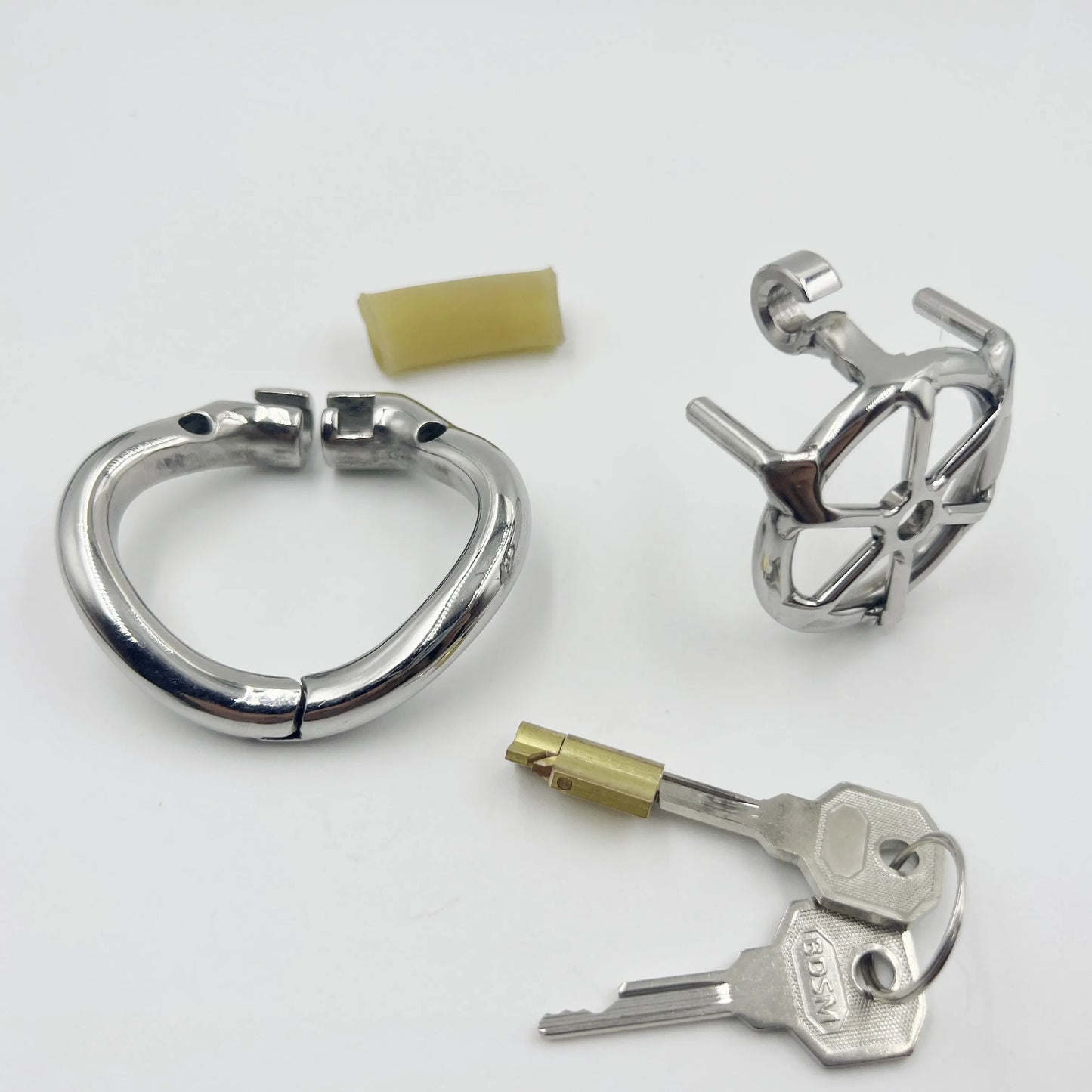 Small Flat Chastity Cage Stainless Steel Male Chastity Device with Detachable Accessories