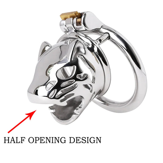 Leopard Metal Chastity Cage For Men Hand Polished 316 Stainless Steel Cock Cage