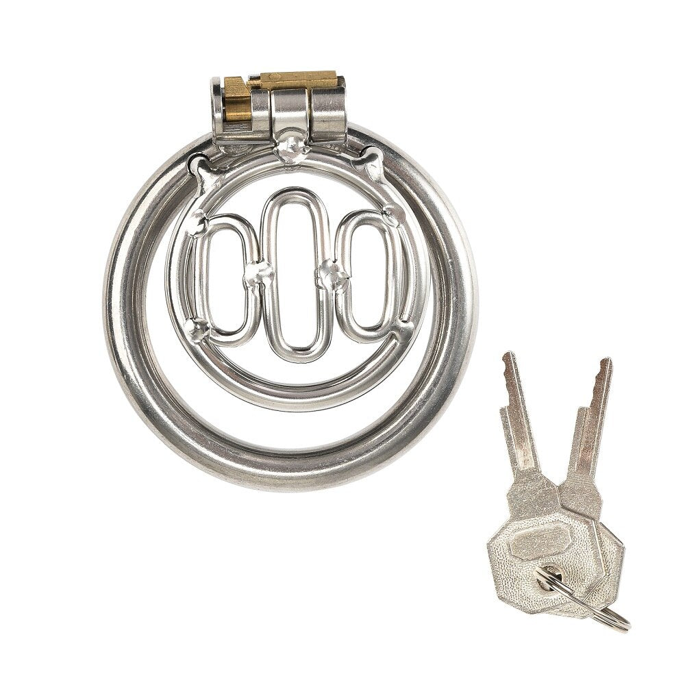 3 Sizes Stainless Steel Mini Flat Penis Cage - Secure Male Chastity Device with Lock - Cock Ring & Bondage Restraint - Discreet Adult Toy for Men